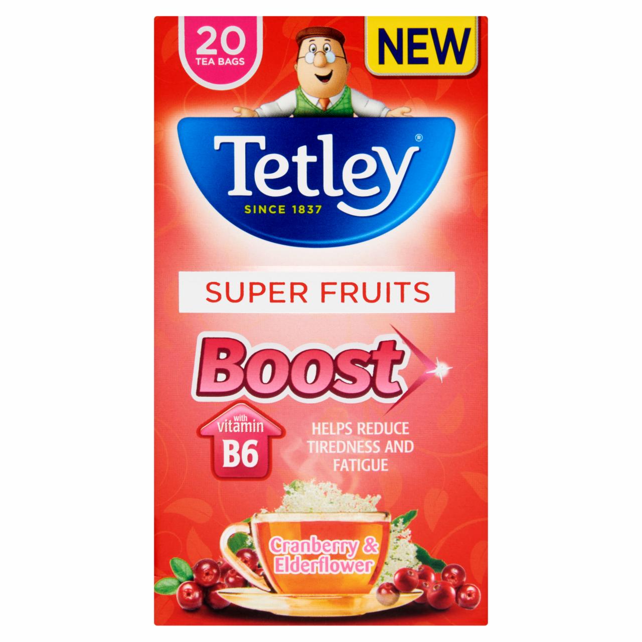 Képek - Tetley Super Fruits Boost tőzegáfonya-bodzavirág gyümölcstea hozzáadott B6 vitaminnal 20 filter 40 g