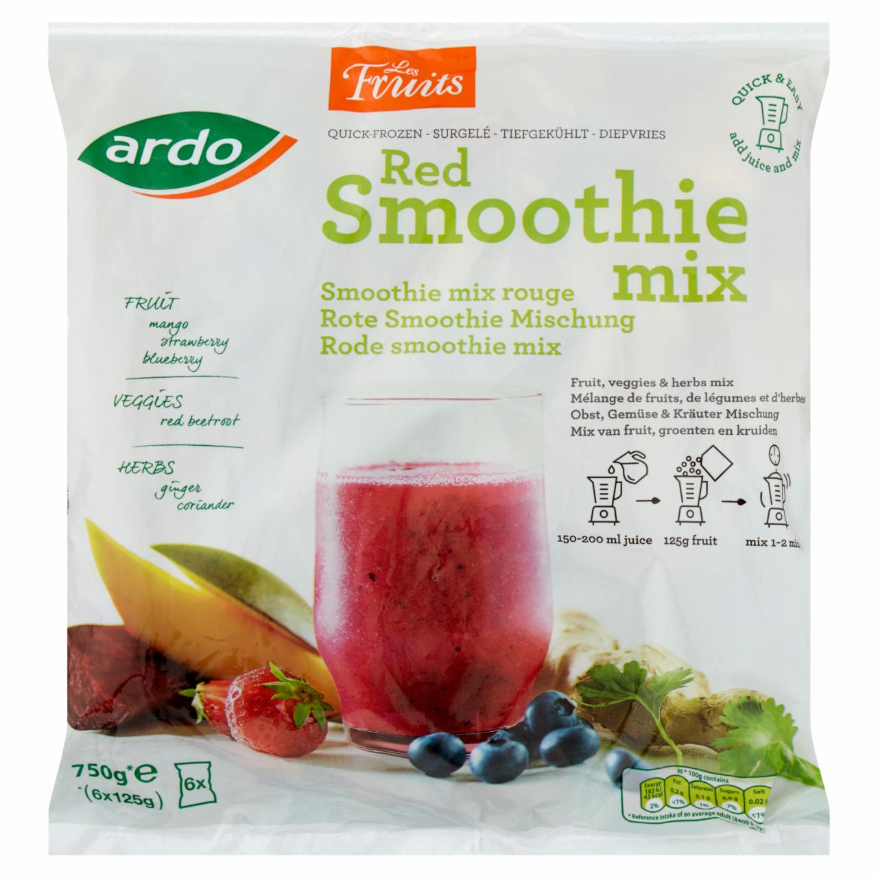 Képek - Ardo gyorsfagyasztott piros smoothie mix 6 x 125 g (750 g)