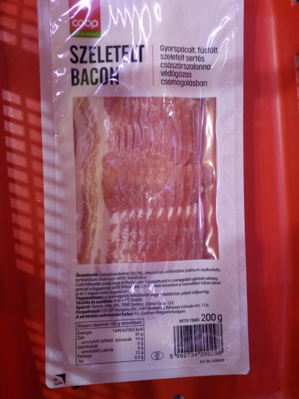 Képek - Szeletelt bacon gyorspácolt füstölt szeletelt sertés császárszalonna védőgázas csomagolásban Coop