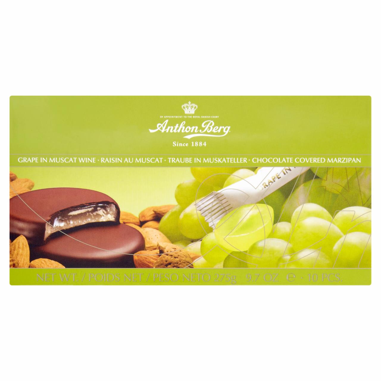 Képek - Anthon Berg csokoládé marcipánnal és muskotályborban lévő szőlővel töltve 275 g