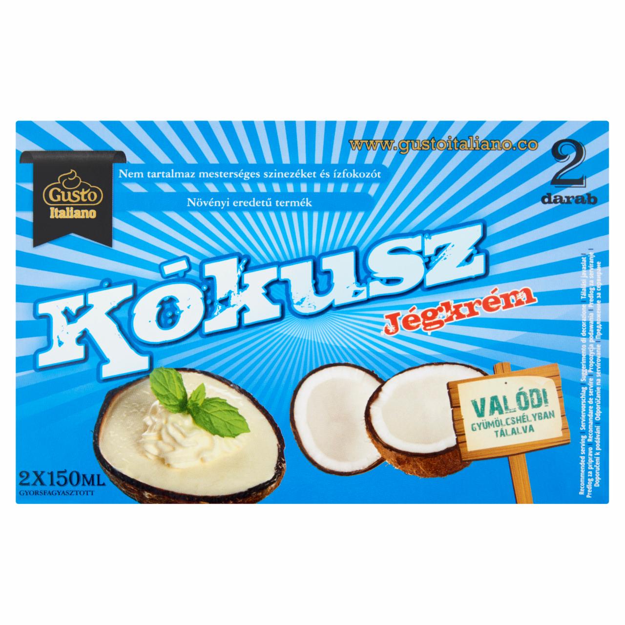 Képek - Gusto Italiano kókusz ízű jégkrém természetes kókuszdió héjban 2 x 150 ml