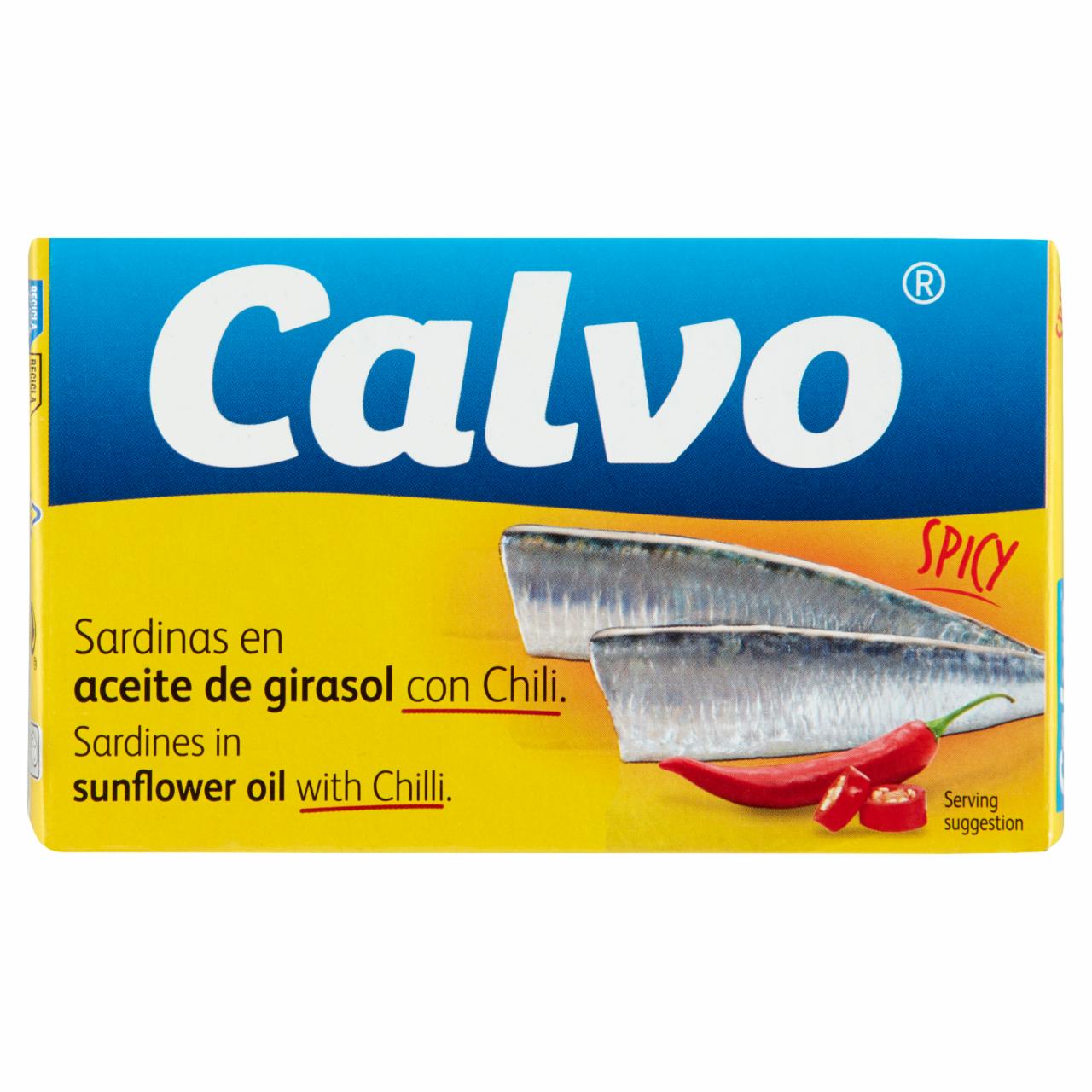 Képek - Calvo szardínia napraforgóolajban piros chili paprikával 120 g