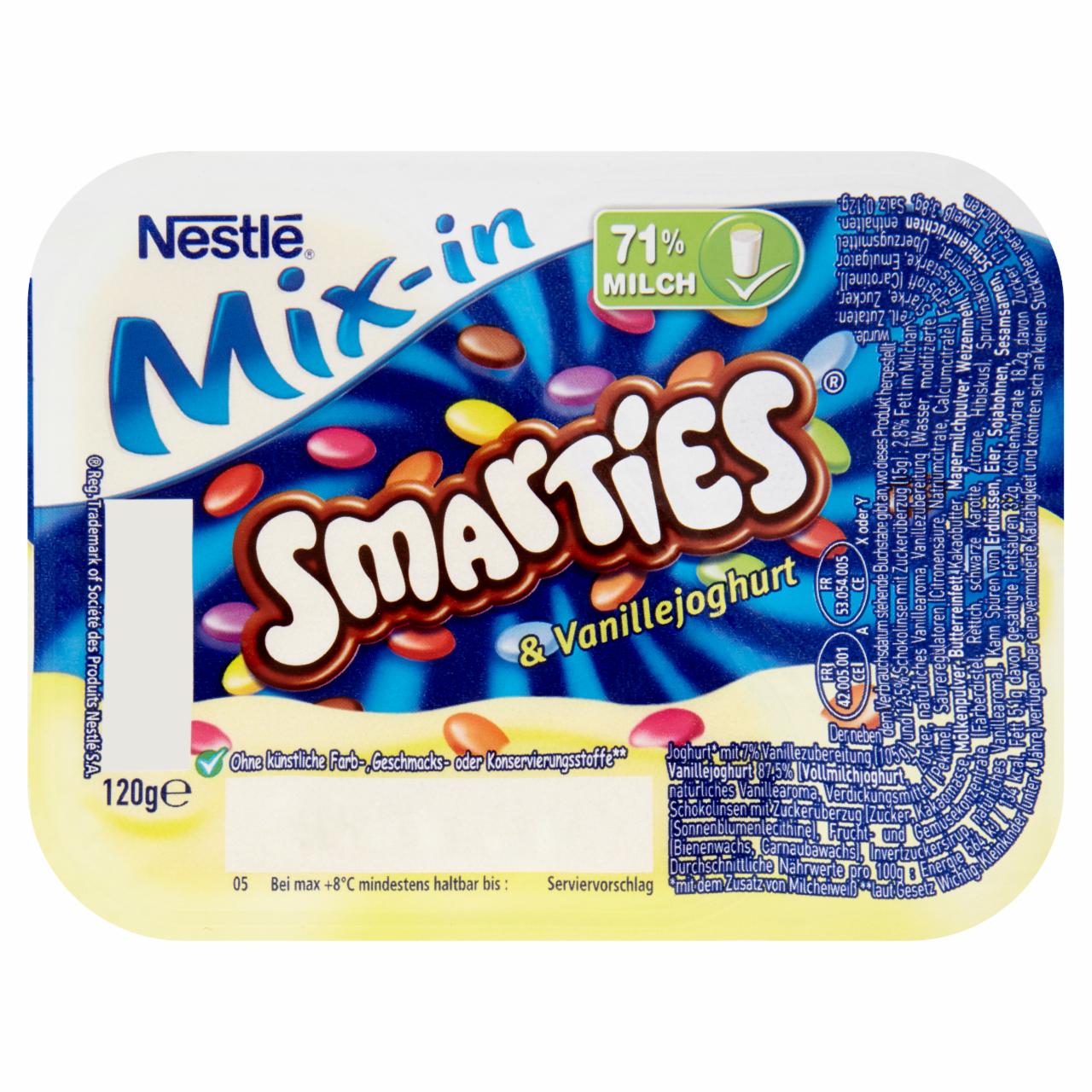 Képek - Smarties Mix-in vanília ízű tejkészítmény tejcsokoládé drazséval 120 g