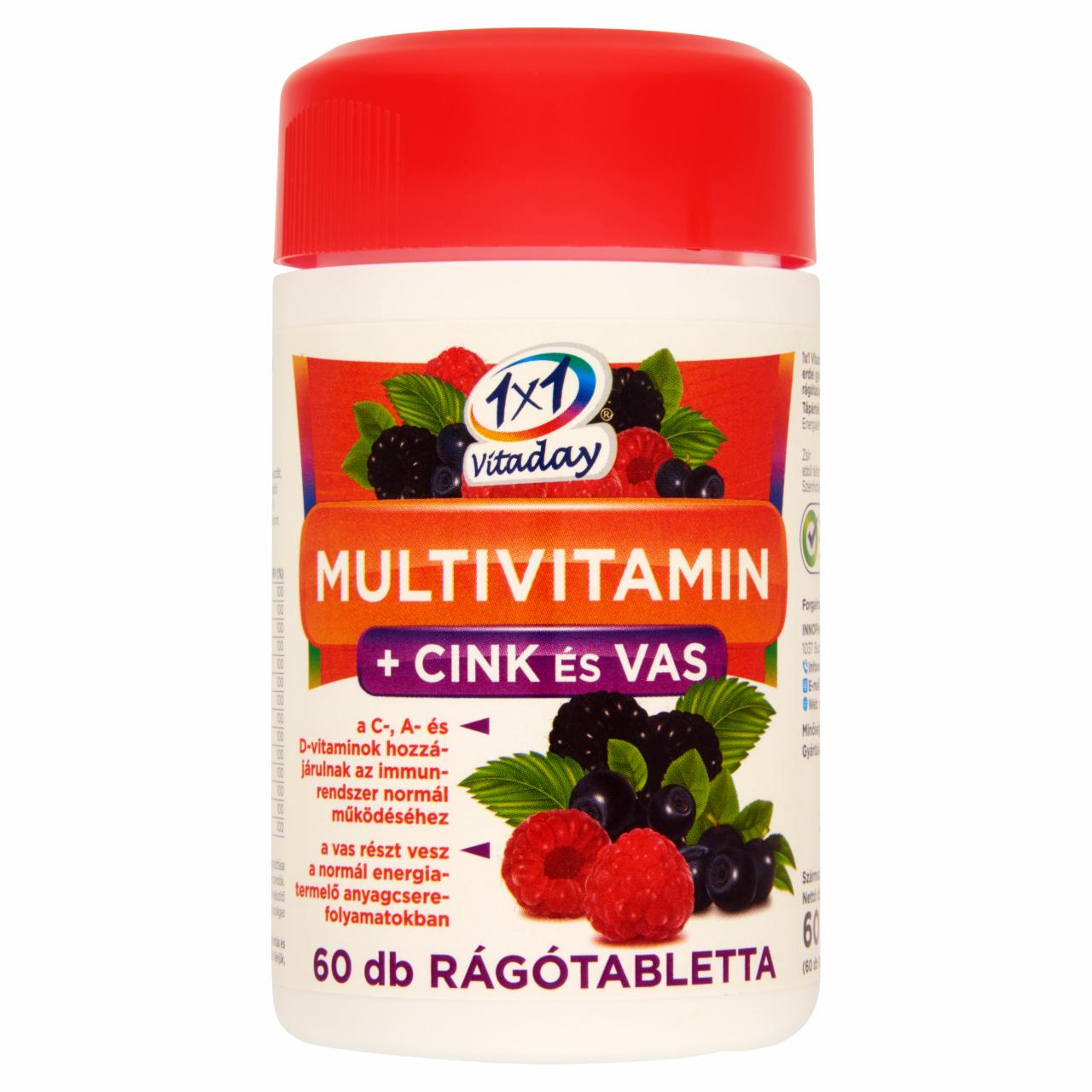 Képek - 1x1 Vitamin Multivitamin +cink & vas erdei gyümölcsös étrend-kiegészítő tabletta 60 db 60 g