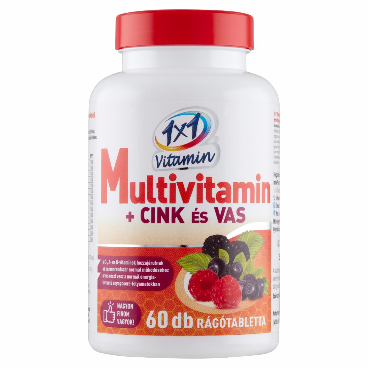 Képek - 1x1 Vitamin Multivitamin +cink & vas erdei gyümölcsös étrend-kiegészítő tabletta 60 db 60 g