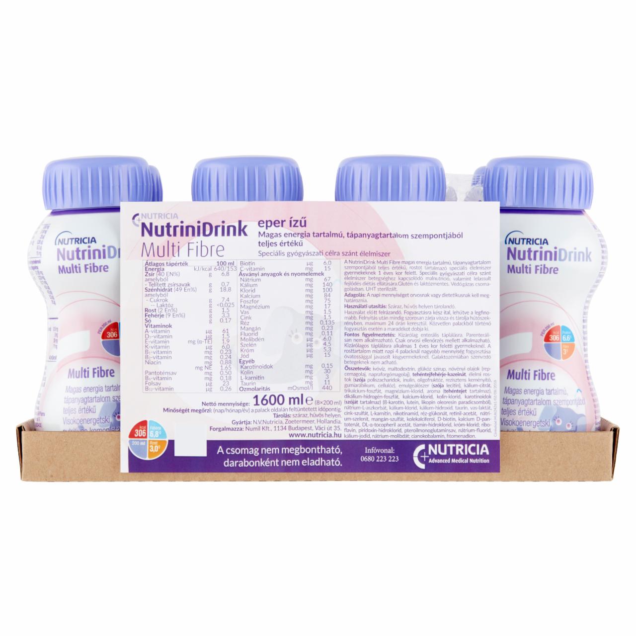 Képek - NutriniDrink Multi Fibre eper ízű speciális gyógyászati célra szánt élelmiszer 8 x 200 ml (1600 ml)