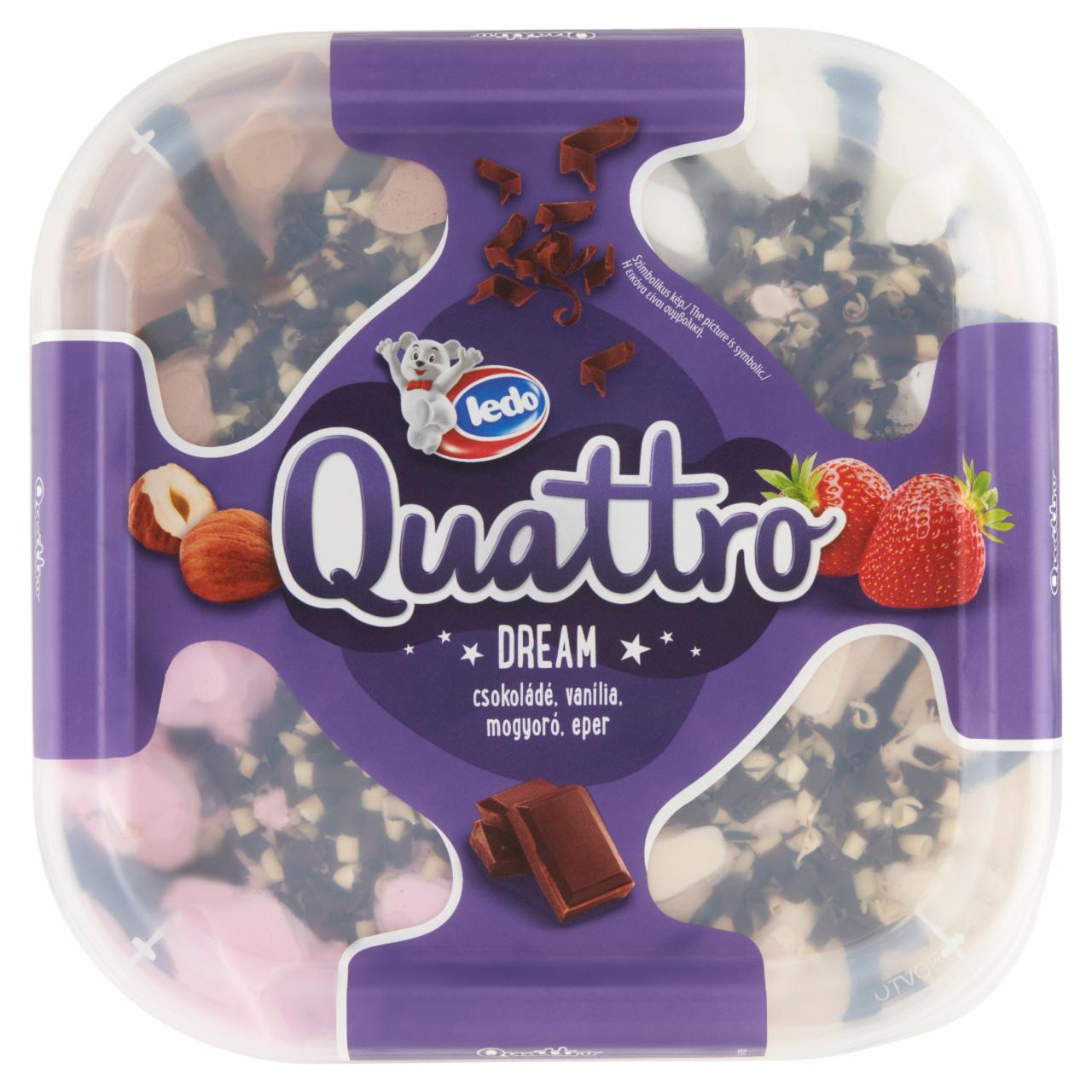 Képek - Ledo Quattro Dream vaníliaízű, csokoládés, mogyorós és epres jégkrém 1650 ml