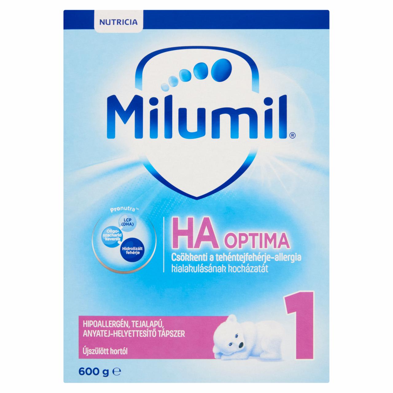 Képek - Milumil HA1 Optima hipoallergén, tejalapú, anyatej-helyettesítő tápszer újszülött kortól 600 g