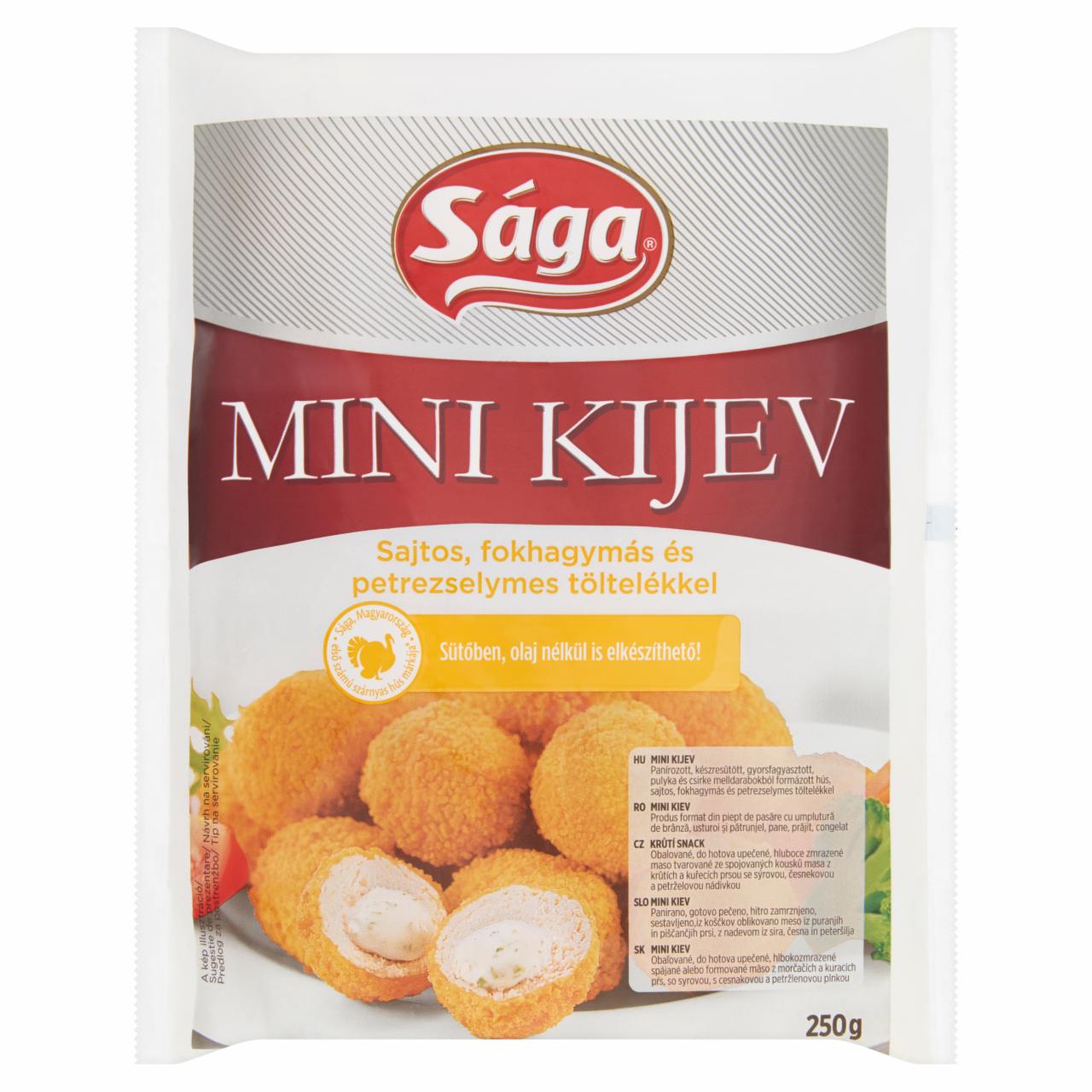 Képek - Sága Mini Kijev fokhagymás-sajttal töltött, panírozott, gyorsfagyasztott pulyka és csirke hús 250 g