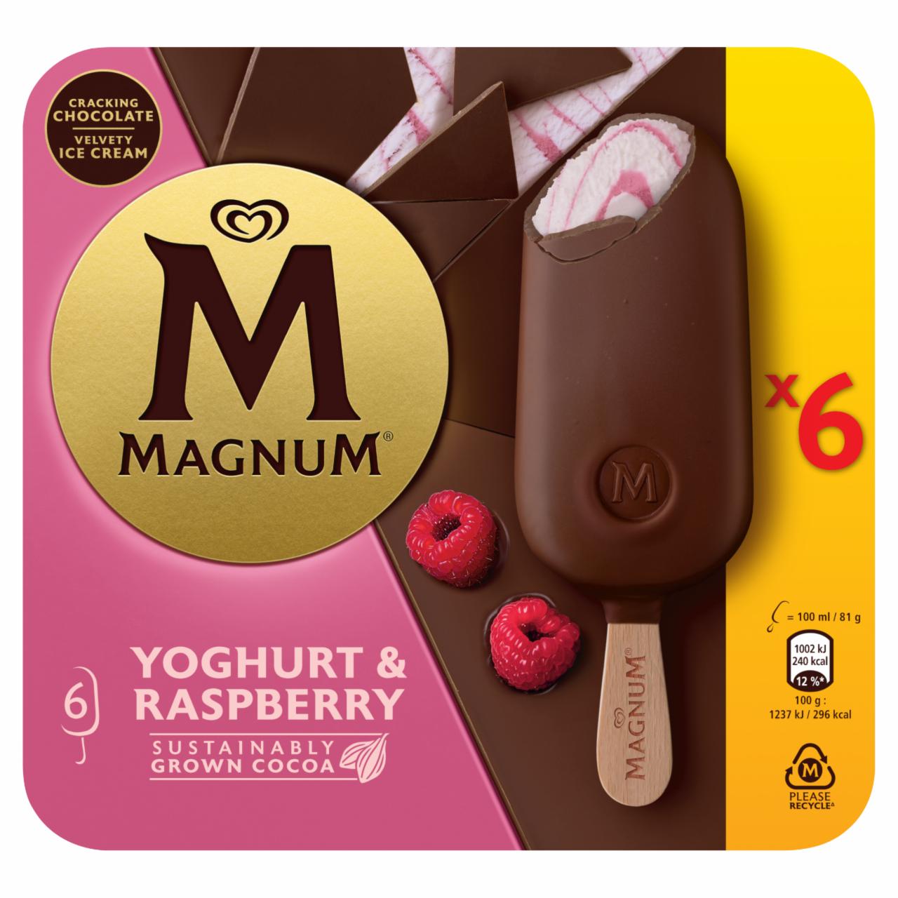 Képek - Magnum joghurtos jégkrém málnás szósszal tejcsokoládé bevonattal 6 x 100 ml (600 ml)