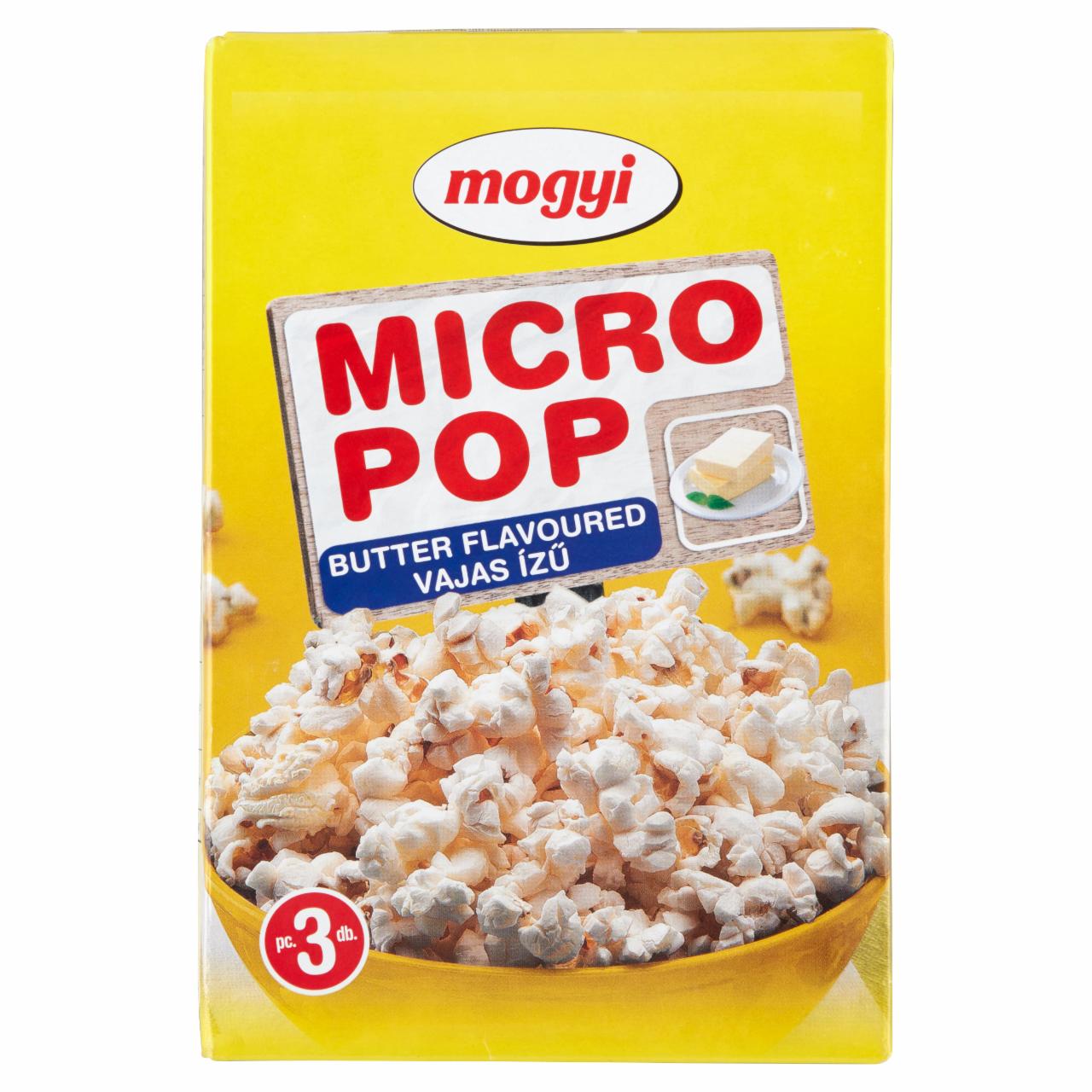 Képek - Mogyi Micro Pop vajas ízű, mikrohullámú sütőben elkészíthető pattogatni való kukorica 3 x 100 g