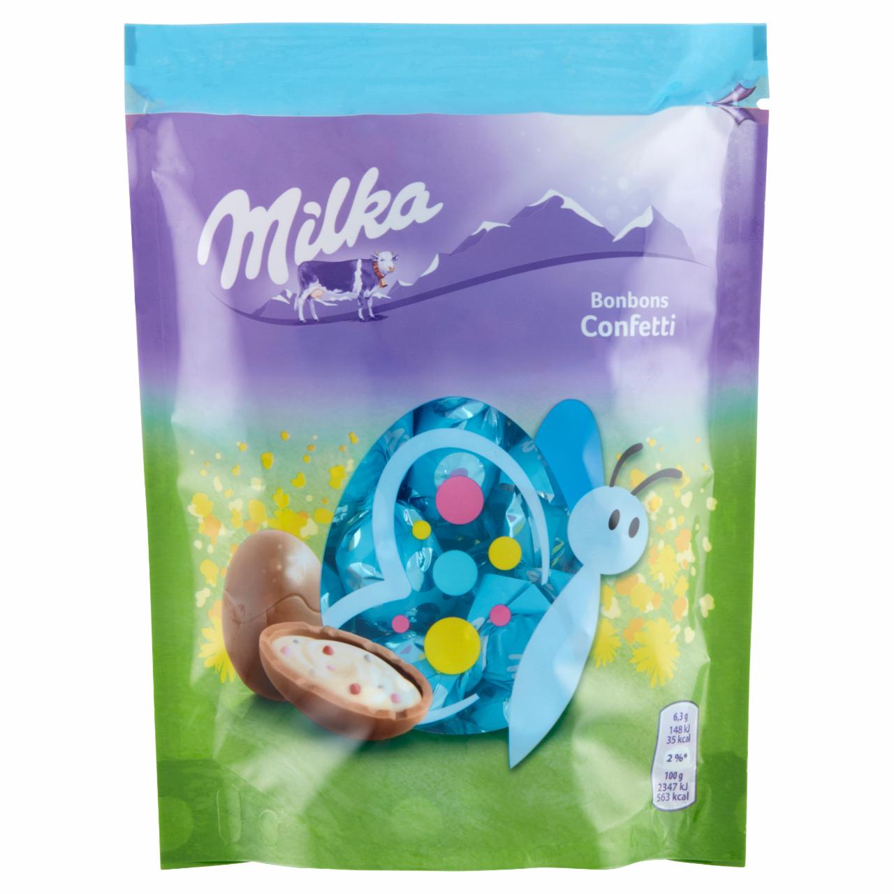 Képek - Milka Bonbons Confetti alpesi tejcsokoládé tejes krémtöltelékkel és cukorgyöngyökkel 86 g