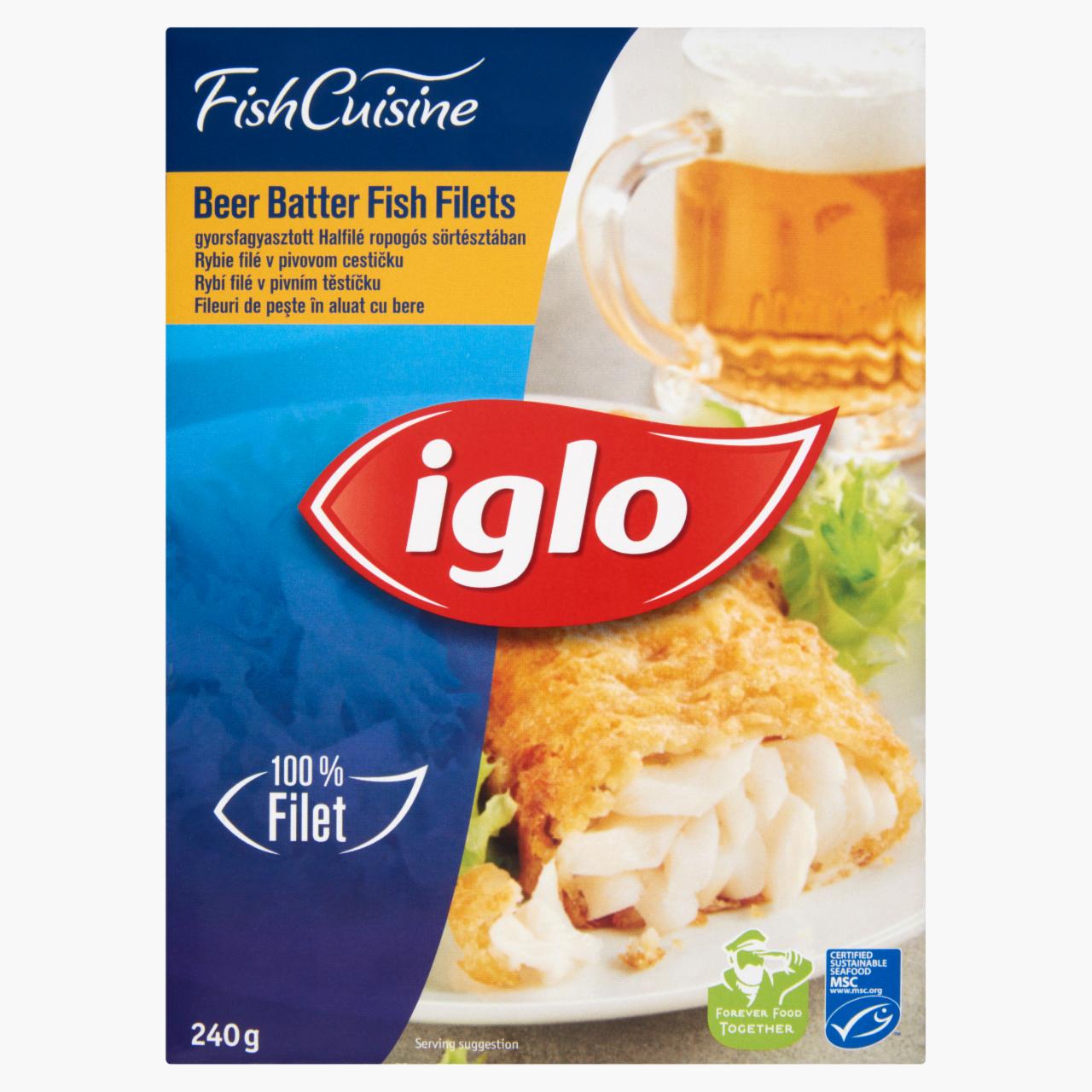 Képek - Iglo Fish Cuisine gyorsfagyasztott halfilé ropogós sörtésztában 240 g