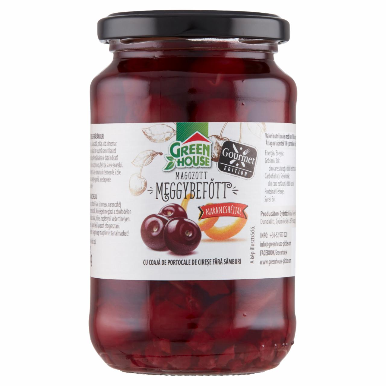 Képek - Greenhouse magozott meggybefőtt narancshéjjal 340 g