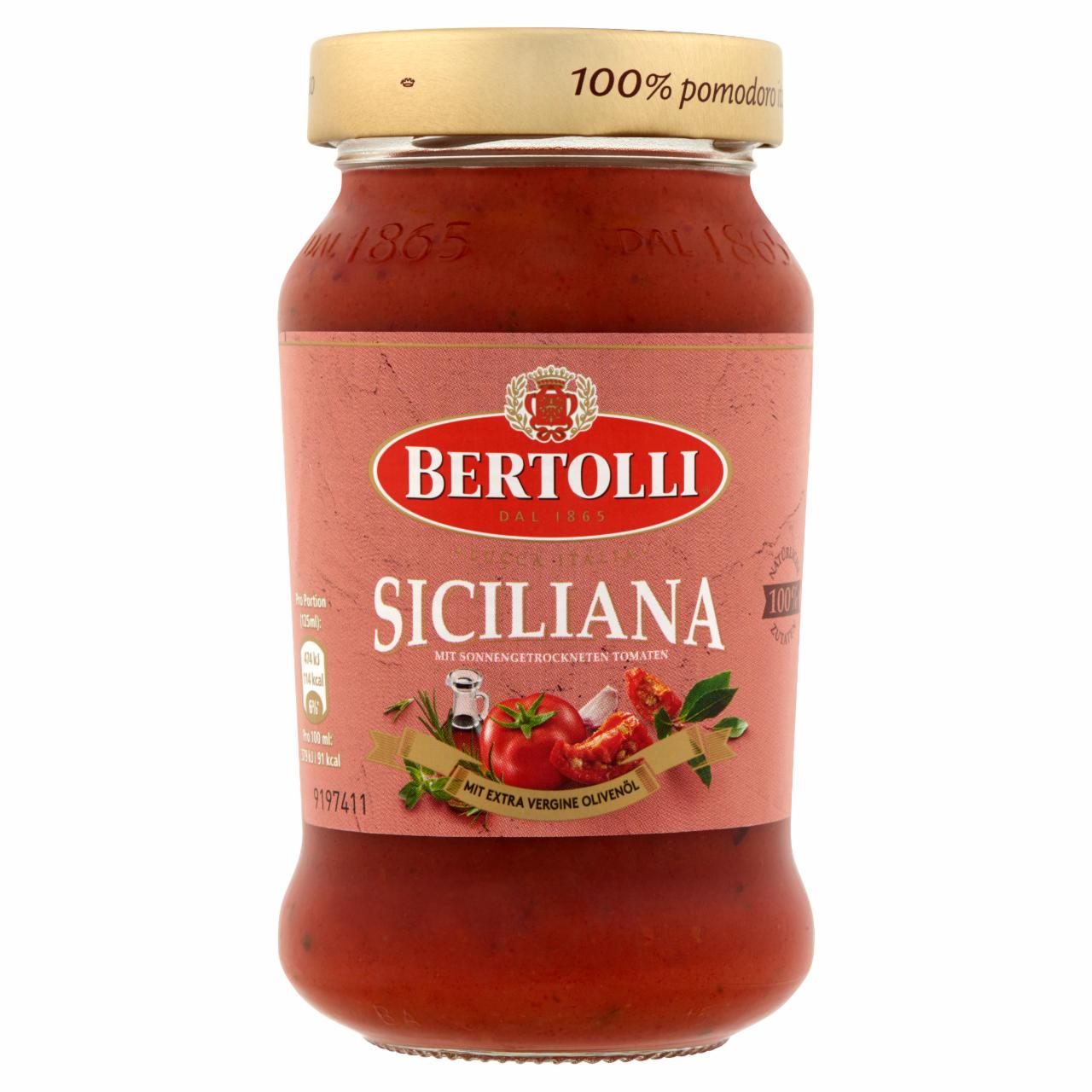 Képek - Bertolli Siciliana tésztaszósz napon szárított paradicsommal és extra szűz olívaolajjal 375 ml