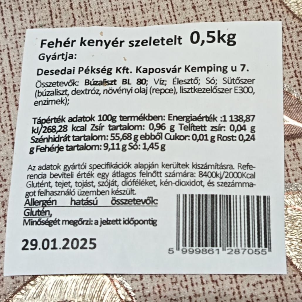 Képek - Fehér kenyér szeletelt Desedai Pékség
