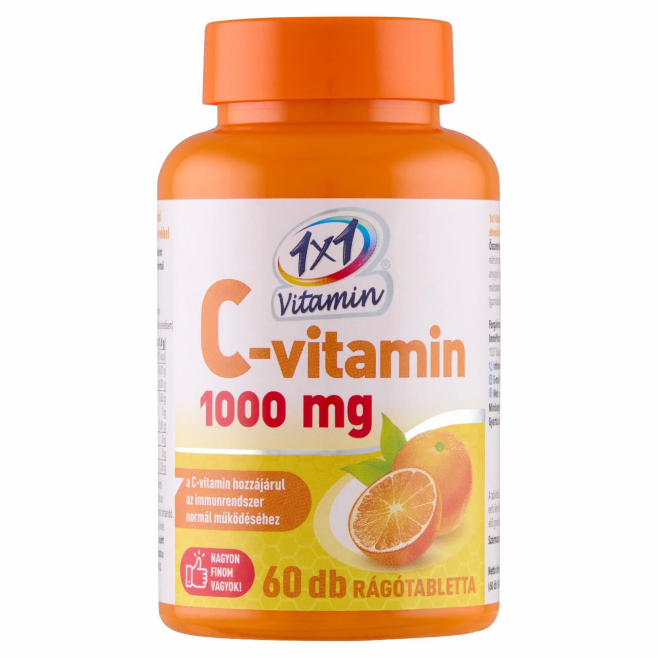 Képek - 1x1 Vitamin C-vitamin 1000 mg narancsízű étrend-kiegészítő rágótabletta 60 x 1800 mg (108 g)