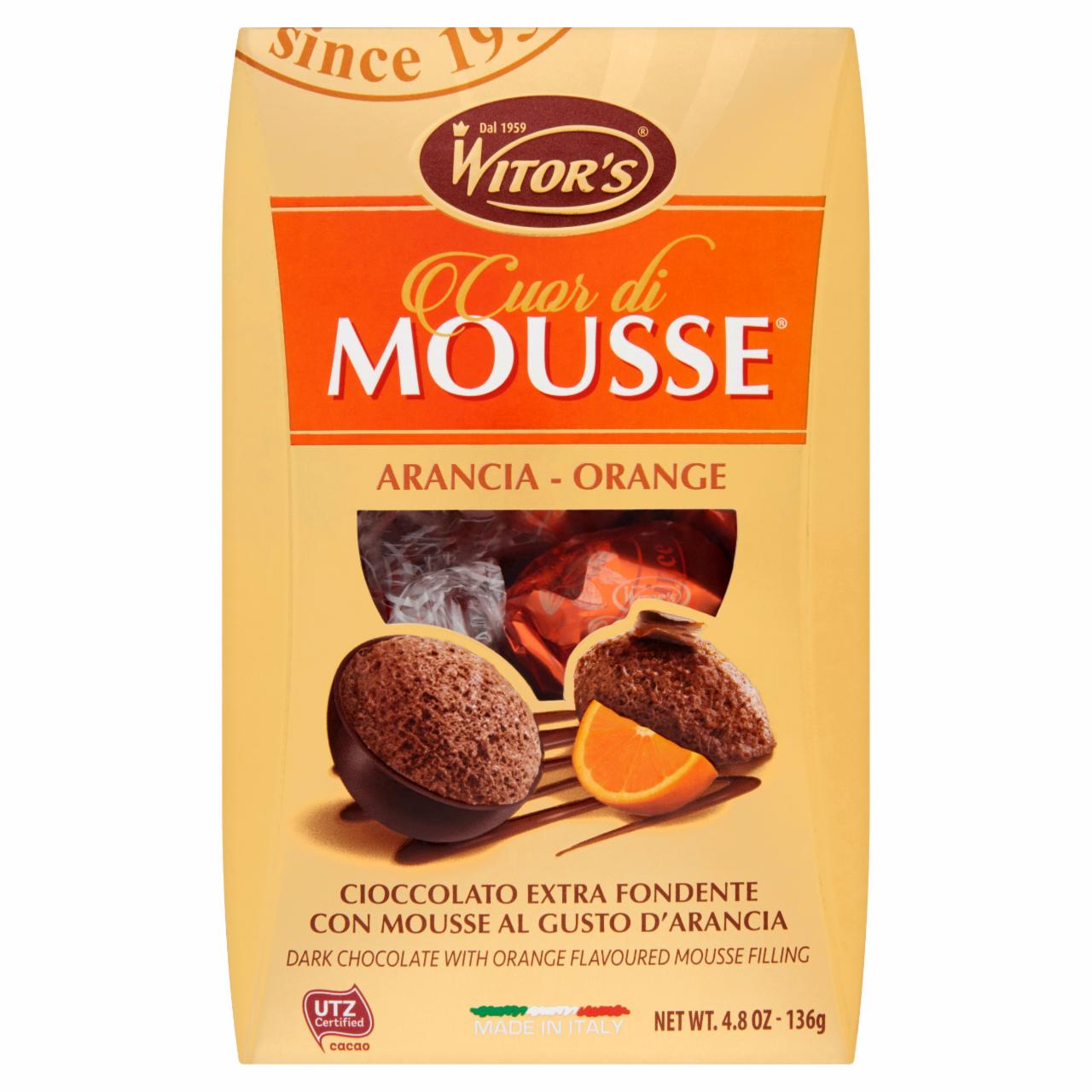 Képek - Witor's Cuor di Mousse étcsokoládé praliné narancs ízű csokoládéhab töltelékkel 136 g