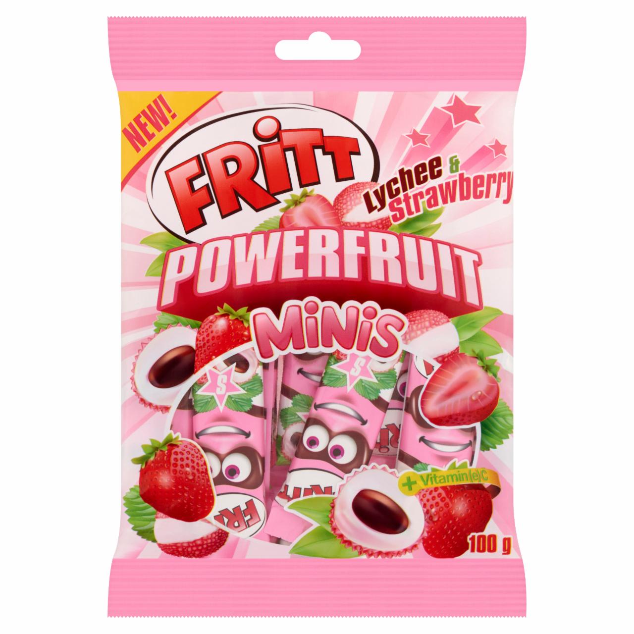 Képek - Fritt Powerfruit Minis licsi és eper ízesítésű rágócukorka C-vitaminnal 100 g
