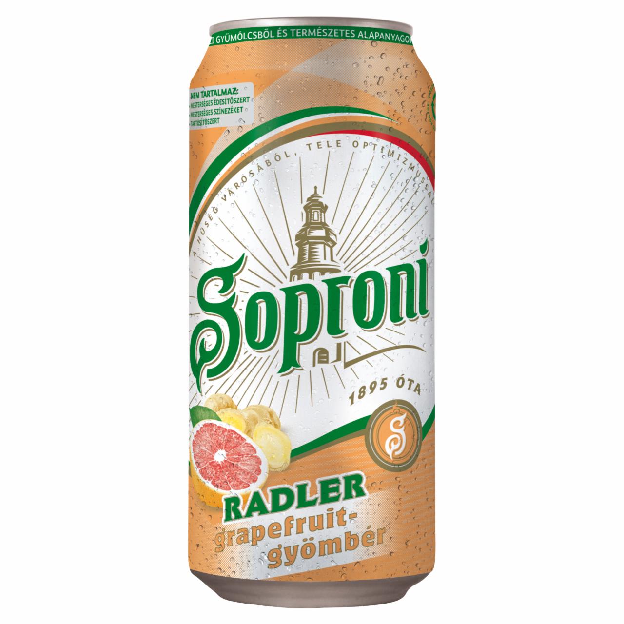 Képek - Soproni Radler grapefruit-gyömbéres sörital 2,0% 0,4 l