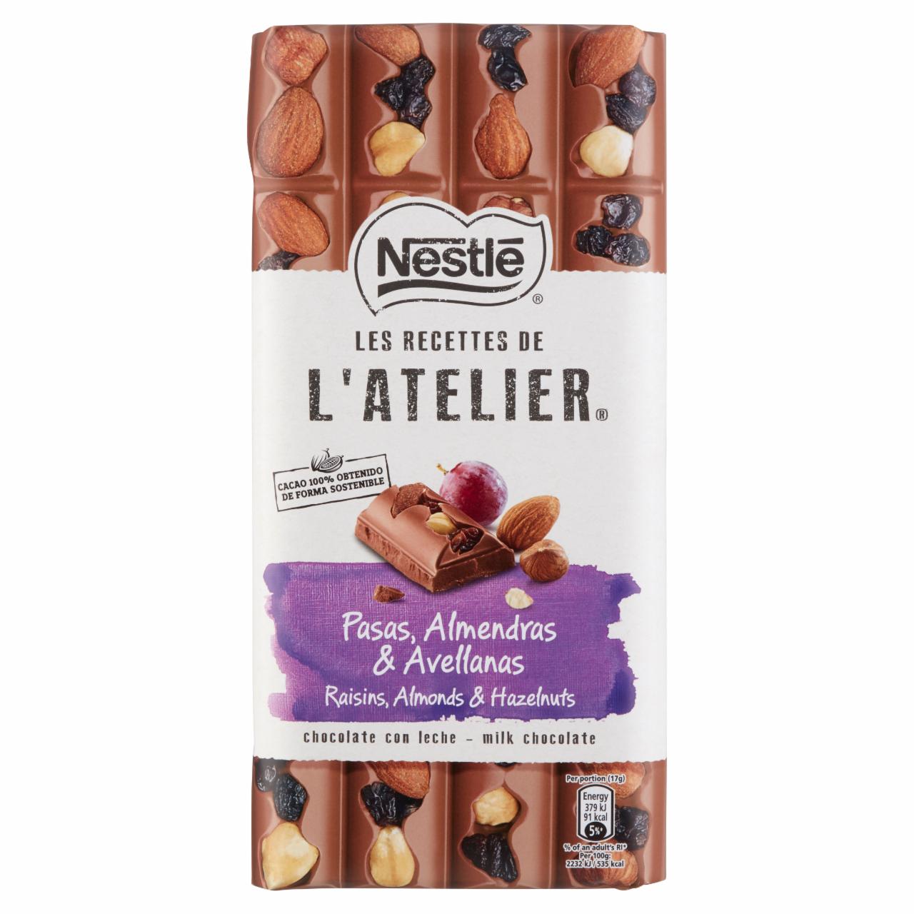 Képek - Nestlé L'Atelier tejcsokoládé mazsolával, mogyoróval és mandulával 170 g