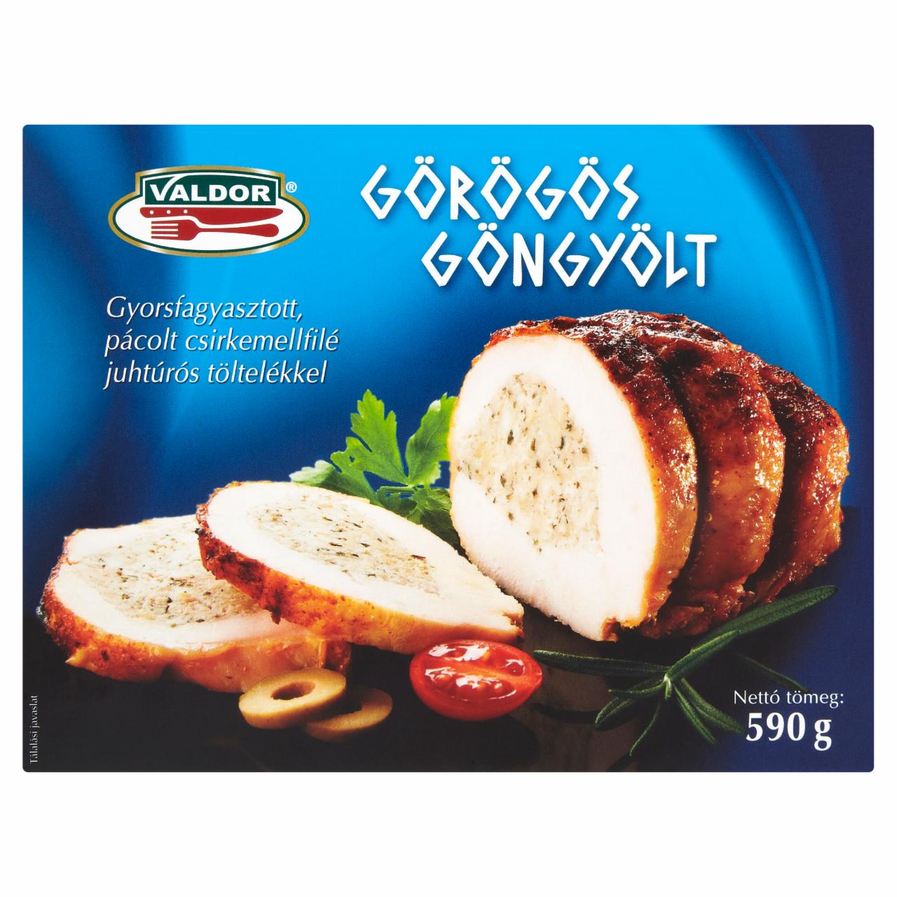 Képek - Valdor Görögös Göngyölt gyorsfagyasztott, pácolt csirkemellfilé juhtúrós töltelékkel 590 g