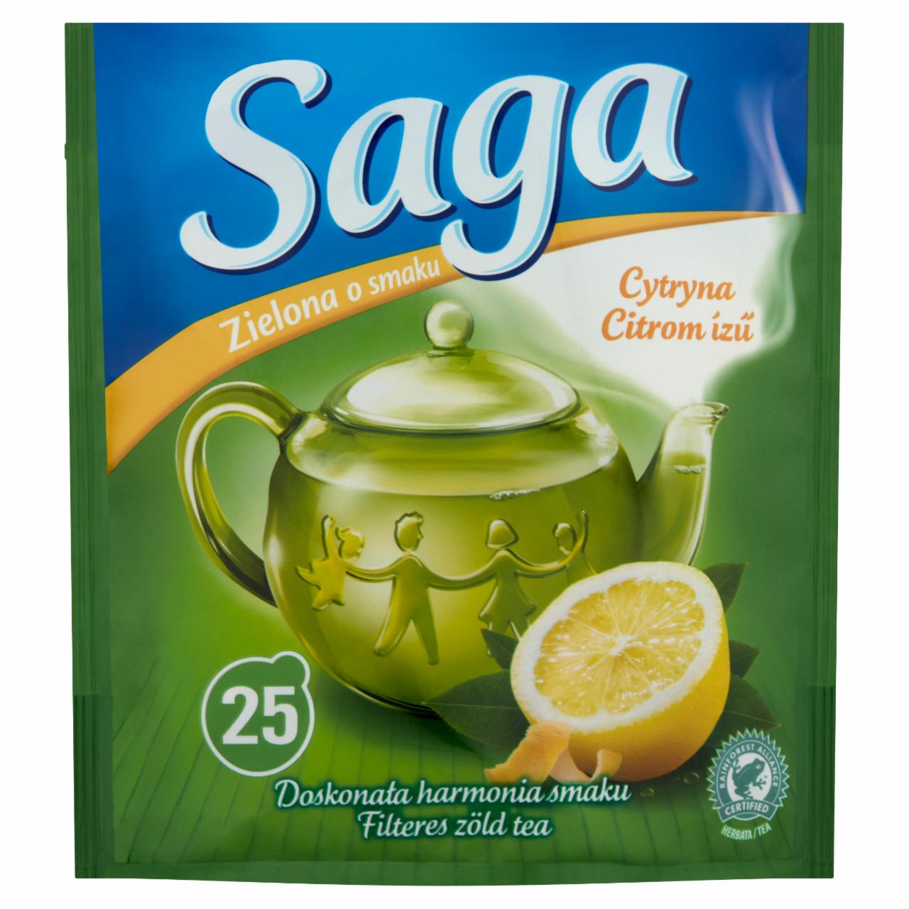 Képek - Saga citrom ízű filteres zöld tea 25 filter 32,5 g