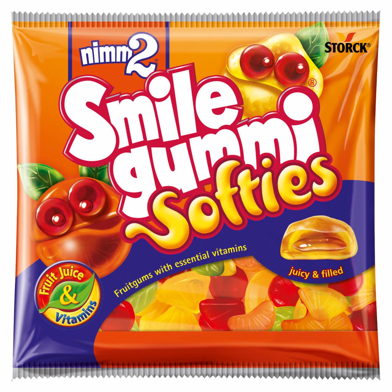 Képek - nimm2 Smilegummi Softies puha vegyes gyümölcs ízű töltött gumicukorka vitaminokkal 90 g