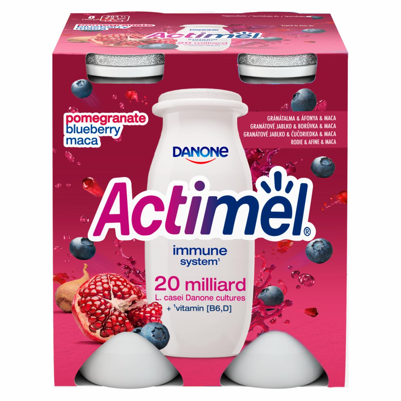 Képek - Danone Actimel gránátalma-, áfonya-, macaízű joghurtital 4 x 100 g (400 g)