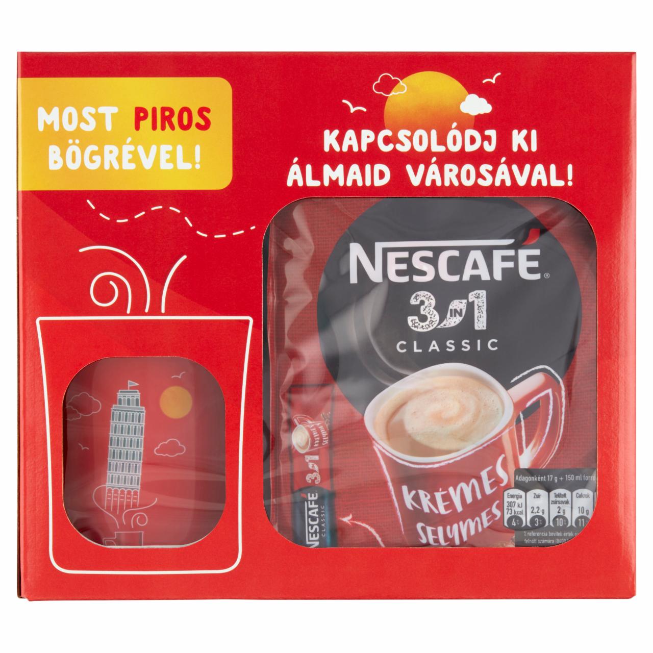 Képek - Nescafé 3in1 Classic azonnal oldódó kávéspecialitás + piros bögre 4 x 170 g (680 g)