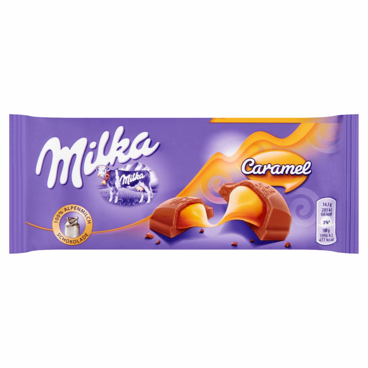 Képek - Milka alpesi tej felhasználásával készült tejcsokoládé karamellás töltelékkel 100 g