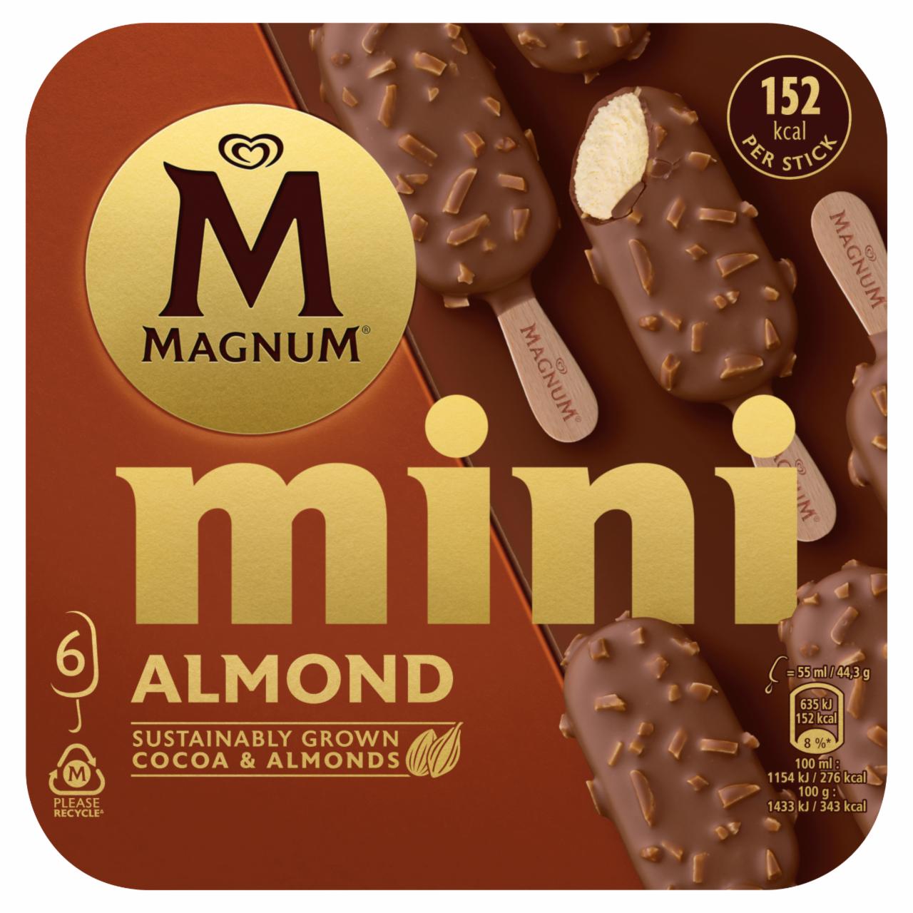Képek - Magnum Mini vaníliás jégkrém tejcsokoládé bevonattal és mandula darabkákkal 6 x 55 ml (330 ml)