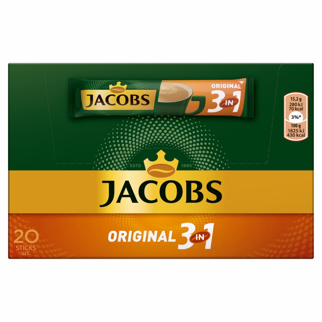 Képek - Jacobs Original 3in1 azonnal oldódó kávéitalpor cukorral, kávéfehérítővel 20 db 304 g