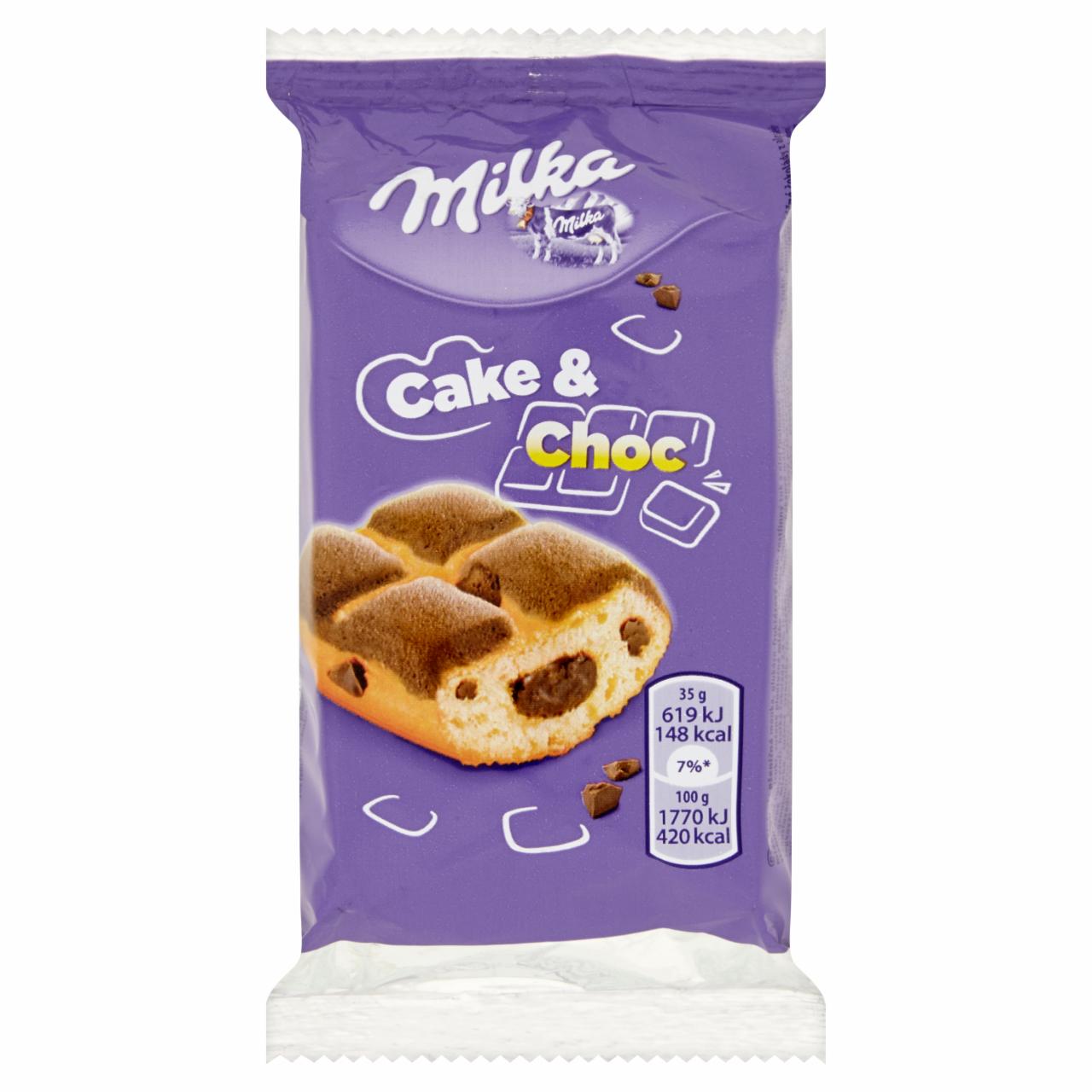 Képek - Milka Cake & Choc piskóta alpesi tejcsokoládé darabkákkal és csokoládés töltelékkel 35 g
