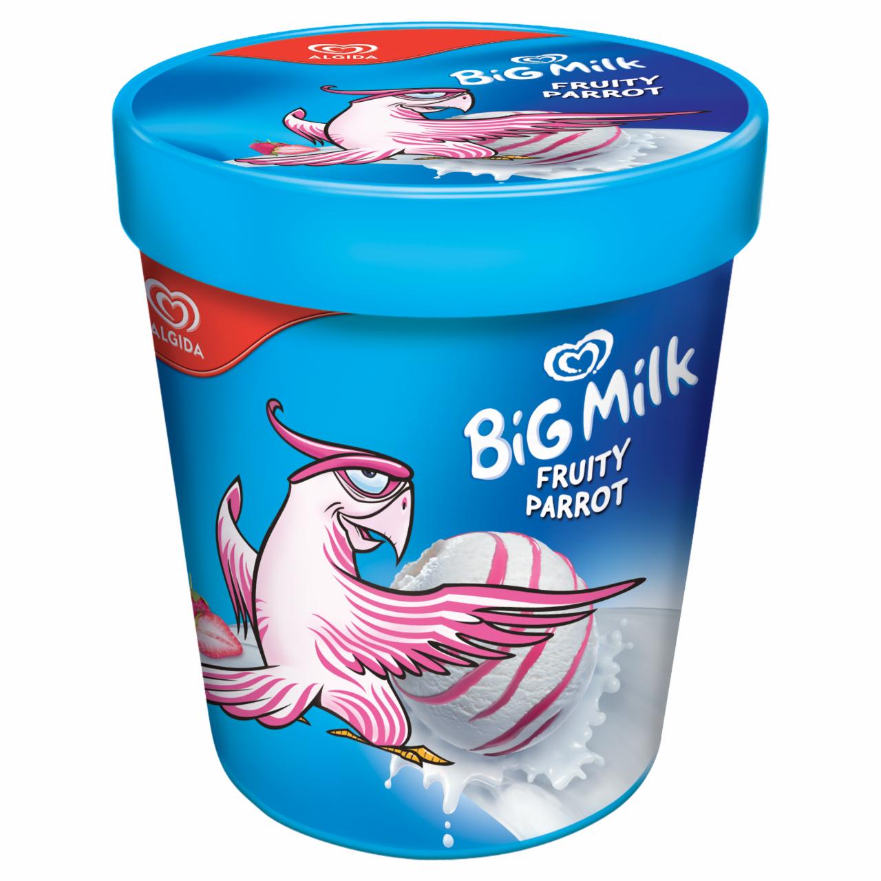 Képek - Big Milk Fruity Parrot vanília-tejszín ízű jégkrém epres szósszal 450 ml