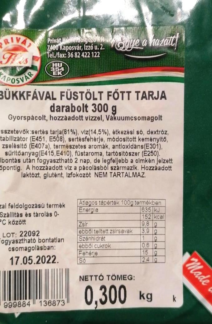 Képek - Privát Hús darabolt bükkfával füstölt főtt tarja 300 g