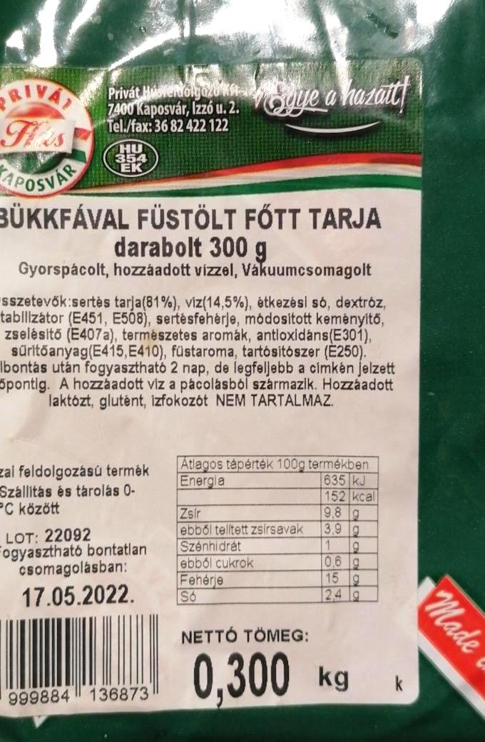 Képek - Bükkfával füstölt főtt tarja Privát hús Kaposvár