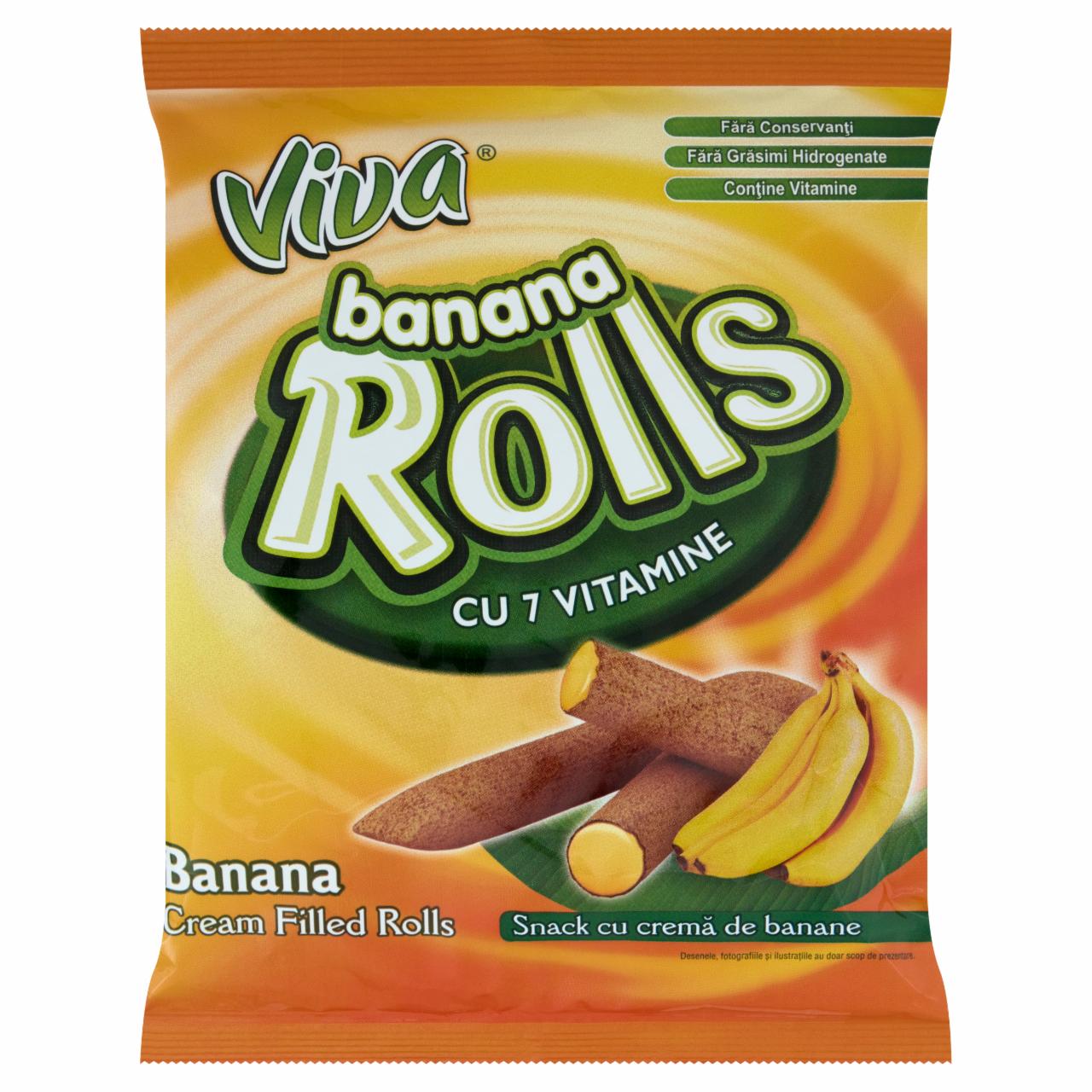 Képek - Viva Banana Rolls banános ízű krémmel töltött extrudált gabonarudacska 100 g