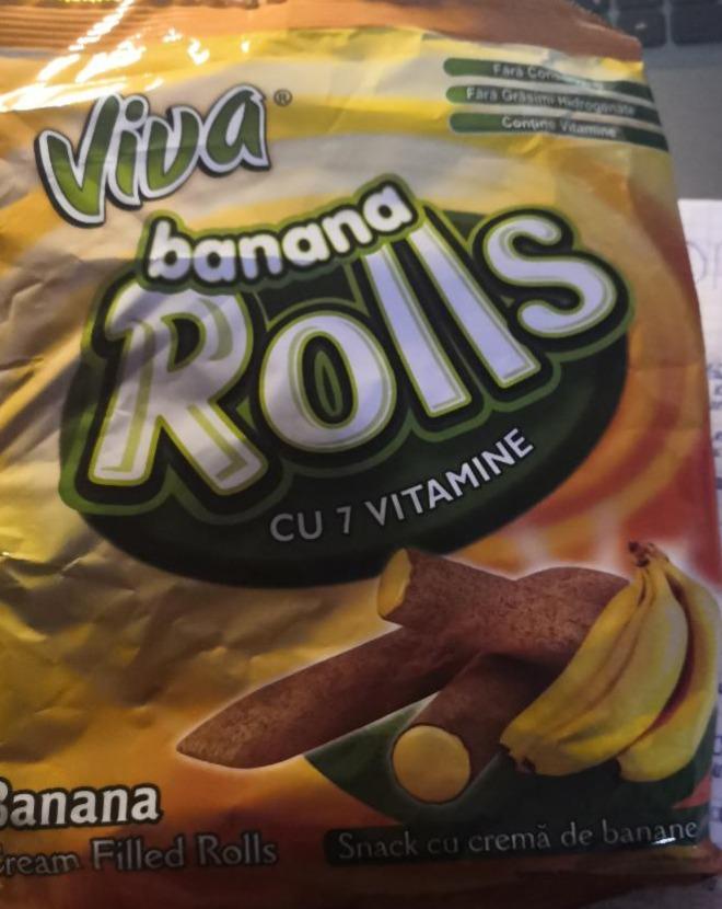 Képek - Viva Banana Rolls banános ízű krémmel töltött extrudált gabonarudacska 100 g