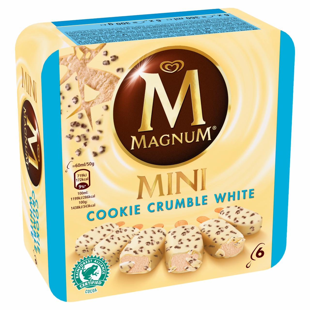 Képek - Magnum Mini keksz ízű jégkrém fehér csokoládé bevonattal és kakaós kekszdarabkákkal 6 db 360 ml