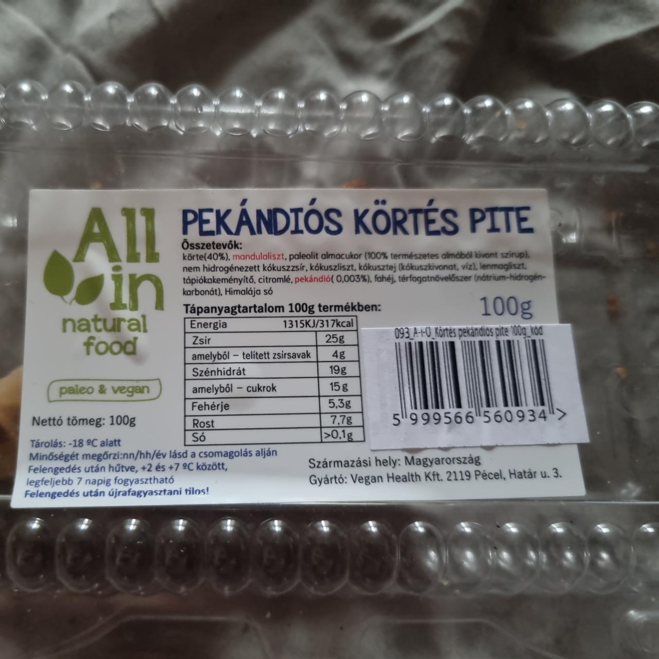 Képek - Pekándiós körtés pite paleo & vegan All in Natural food