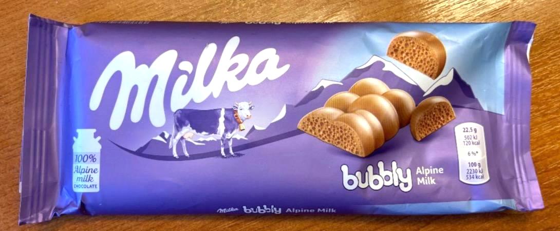 Képek - Milka Bubbly alpesi tejcsokoládé levegőbuborékos tejcsokoládé töltelékkel 90 g