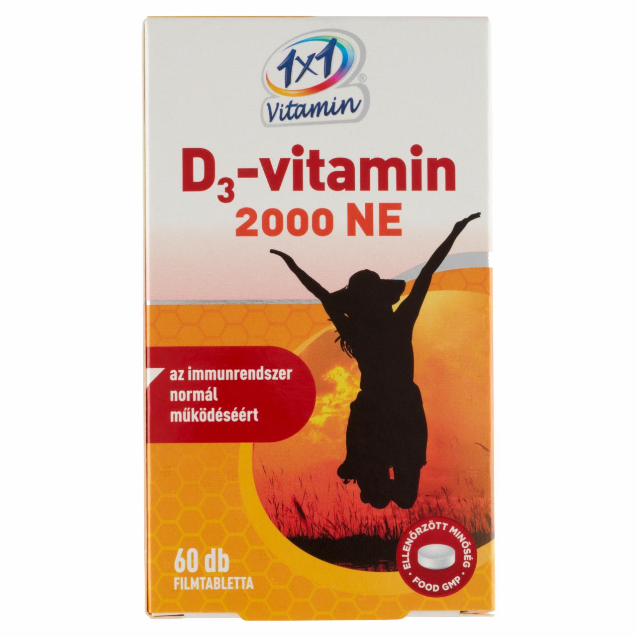 Képek - 1×1 Vitamin D3-vitamin 2000 NE étrend-kiegészítő filmtabletta 60 x 320 mg (19,2 g)