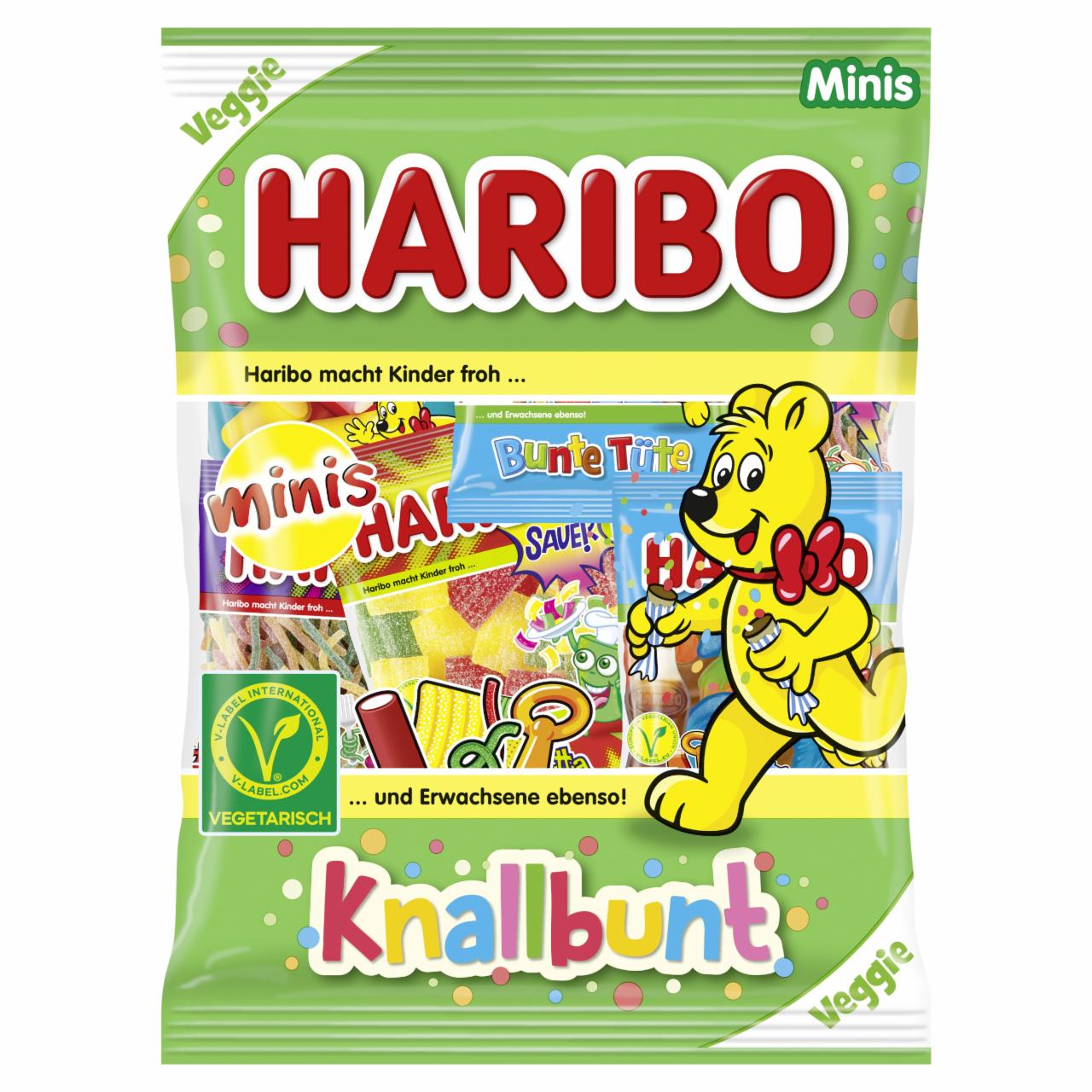 Képek - Haribo Knallbunt Minis vegyes, gyümölcs- és kólaízű gumicukorka 230 g 