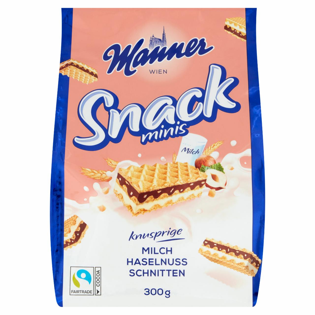 Képek - Manner Snack ostya mogyoró- és tejszín ízesítésű krémtöltelékkel 300 g