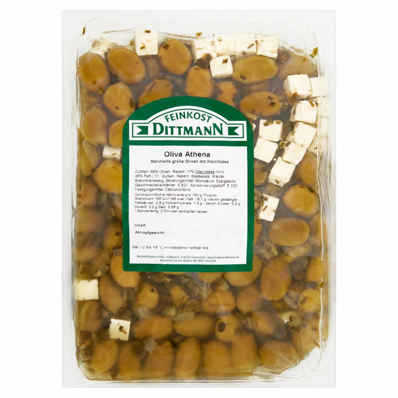 Képek - Feinkost Dittmann olívabogyó zsíros sajttal, kapribogyóval és uborkával repceolajban 1,3 kg