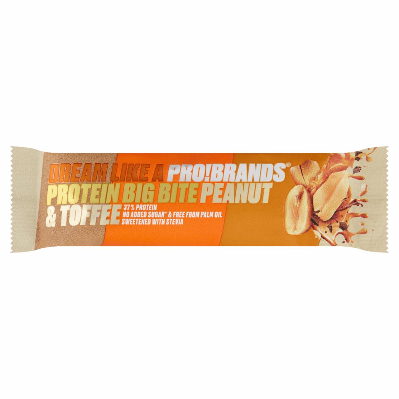 Képek - PRO!BRANDS Protein Big Bite Peanut & Toffee mogyorós tejkaramella ízű tejcsokoládé szelet 45 g