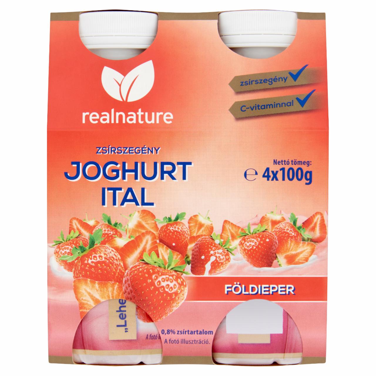 Képek - Real Nature földieper zsírszegény joghurt ital 4 x 100 g