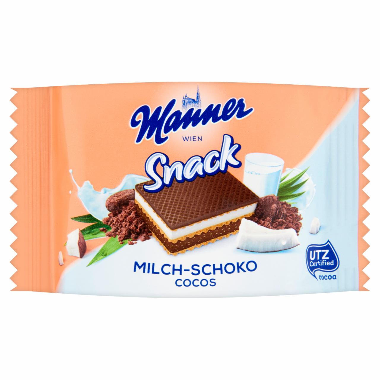 Képek - Manner Snack csokoládés-kókuszos és tejkrémes ostyaszelet 25 g