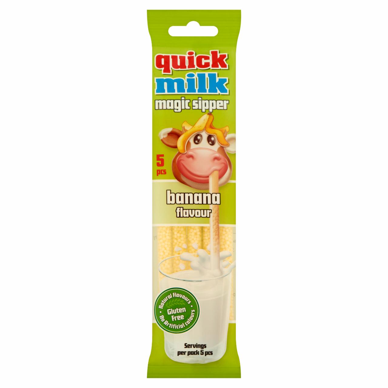 Képek - Quick Milk Magic Sipper banán ízű cukordrazséval töltött szívószál 5 db 30 g